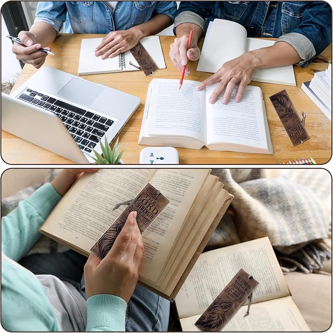 Tinlade 2 Pcs Wolf Lion Leather Bible Bookmark Christian Bookmarks Gifts for Men with Psalm the Lord is My Strength Inspirational Bible Leather Book Marks for Reading Men Religious Father's Day Gifts