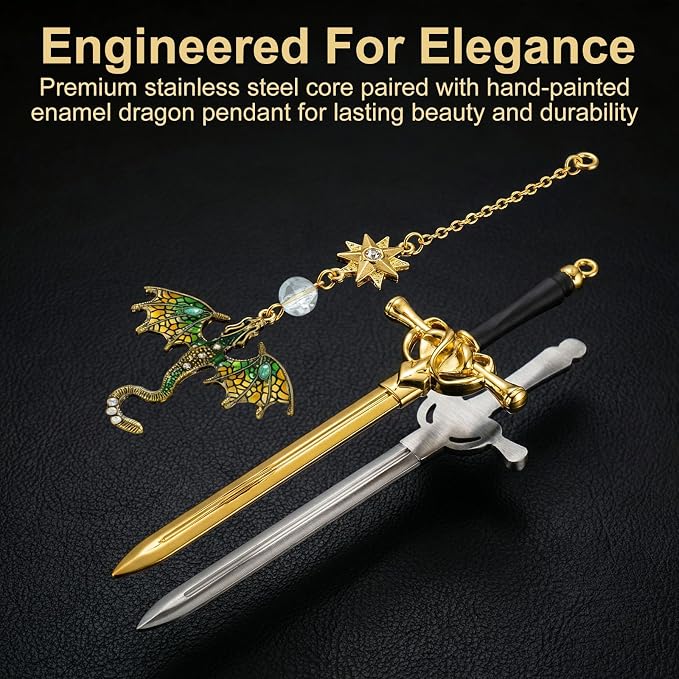 Vintage Metal Dragon Sword Bookmark, Fourth Wing Inspired Fantasy Book Markers, Cool Unique Bookmarks for Adults & Book Lovers, Personalized Dragon Gifts for Men(Yellow)