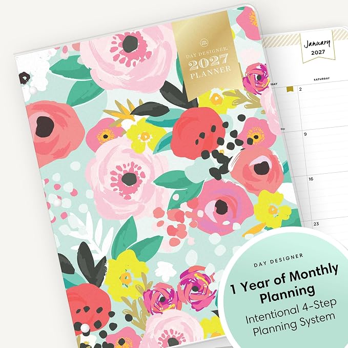 Blue Sky Day Designer 2027 Monthly Planner Calendar, January 2027 - December 2027, 8.5" x 11", Clear Flexible Cover, Stapled Binding, Secret Garden Mint
