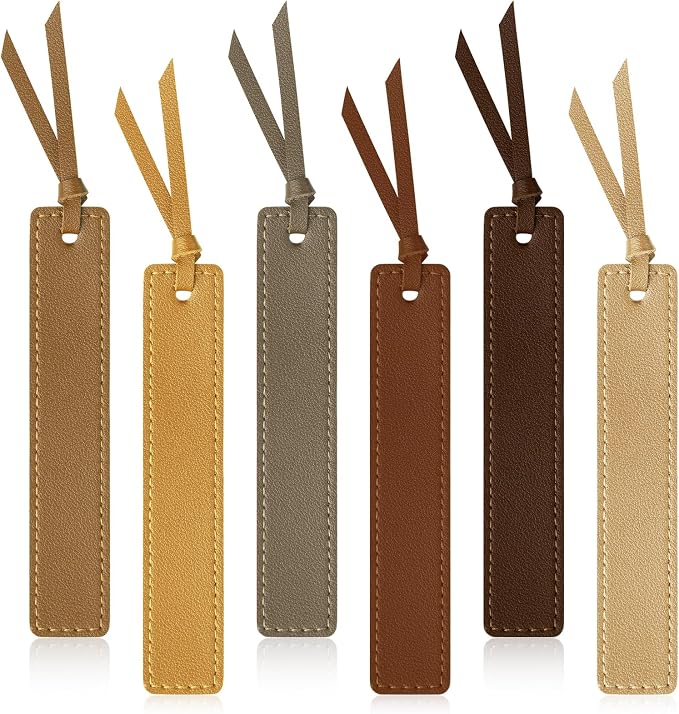 MIXVOVA 6 Pcs Leather Bookmark with Tassel, Classic Style Bookmark, 0.05 Inches Thin Handmade Stitched Bookmarks for Men, Book Marks for Reading, Gifts for Book Lovers, Readers (Light Retro)