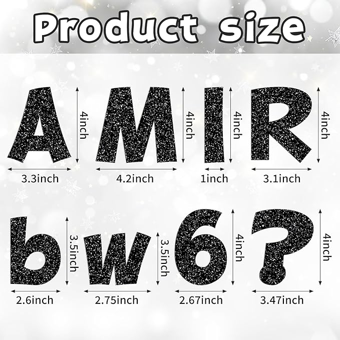 Starboling 216 Pcs Glitter Bulletin Board Letter,4 Inch Poster Board Letters self Adhesive for Mailbox Crafts Classroom School Home Decor (Black)