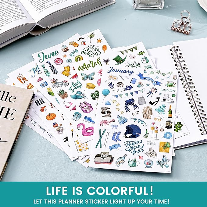 Planner Stickers - Calendar Stickers for Celebration and Decoration, 12 Monthly Festival Theme Sticker for Adults Planner, for Festival Events, Daily Tasks(14 Sheets, 1500+ Sticker Per Pack)
