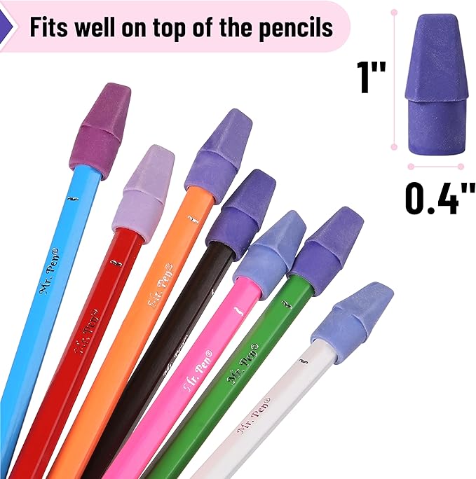 Mr. Pen- Pencil Top Erasers, 120 Pack, 6 Different Purple Shade Colors, Latex-Free & No Smudge Pencil Eraser Tops