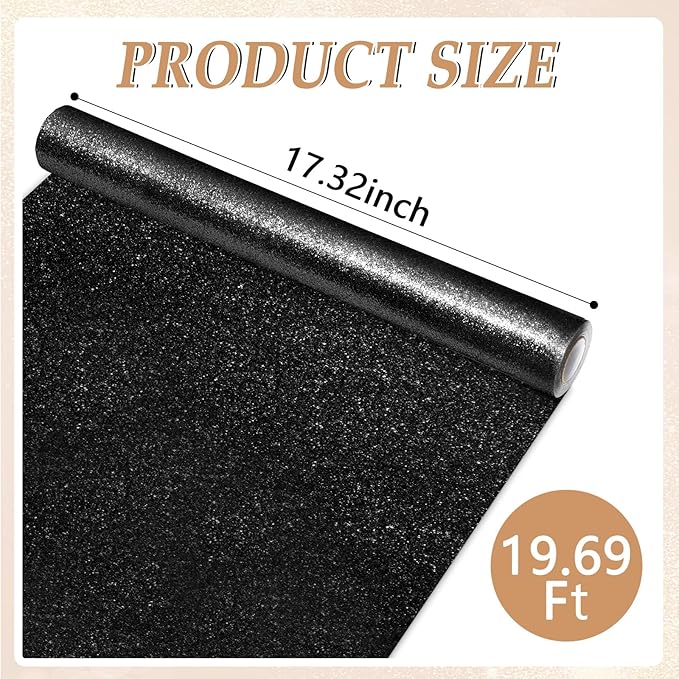 Glitter Bulletin Board Paper Roll Sparkle Wrapping Paper Bulletin Board Decor Glitter Poster Gift Wrapping DIY Art Crafts Wallpaper Background for Home Office Classroom Decor 17" x 20ft, Black