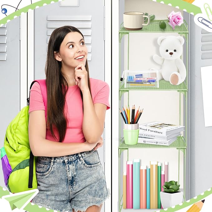 Demonwer Locker Organizer Shelf Yellow Green Stackable Extra Locker Shelf Storage Cabinet Accessories for Back to School Office Home Gym Supplies