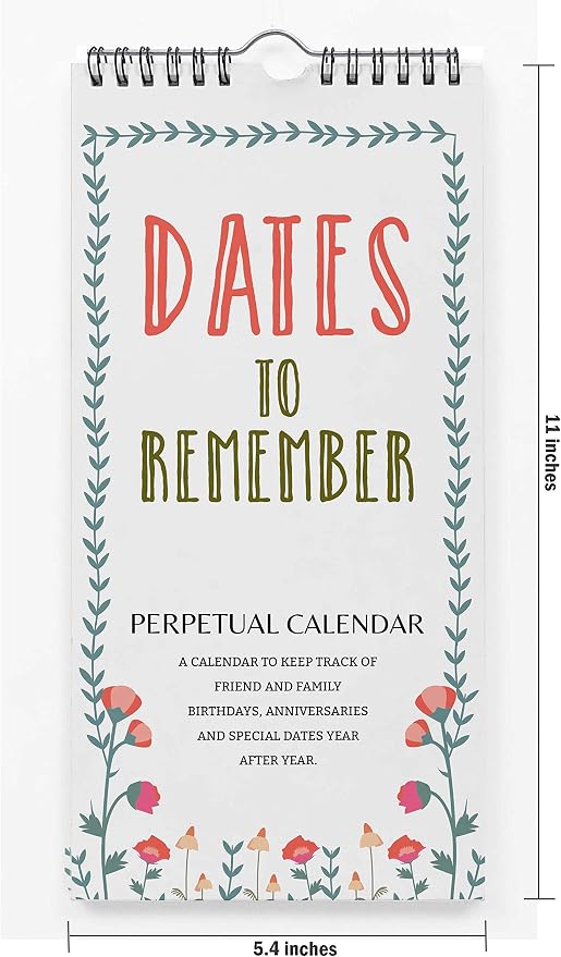 Floral Rustic Perpetual Calendar Birthday Wall Hanging Anniversary Special Event Reminder Calendar Book Journal Stationary Wall Hanging Birthday Gift Card Planner Organizer