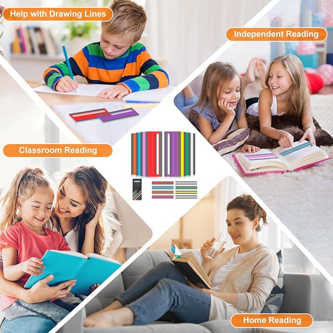 16 Pcs Guided Reading Strips with 2 Styles, Highlight/Colored Overlay Reading Strips Bookmark, Reading Line Trackers for Kids/Students, Dyslexia Support Tools