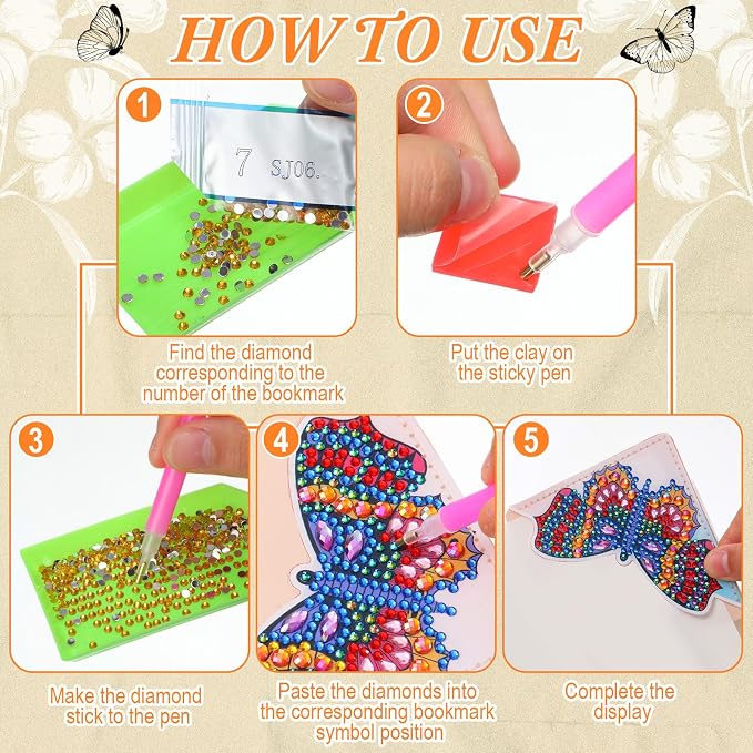 Ireer 12 Pcs 5D Diamond Painting Corner Bookmark Rhinestone PU Leather Diamond Painting Bookmark Triangle Art Bookmarks for Home Office Beginner Adults Birthday Mother Gift(Butterfly Style)