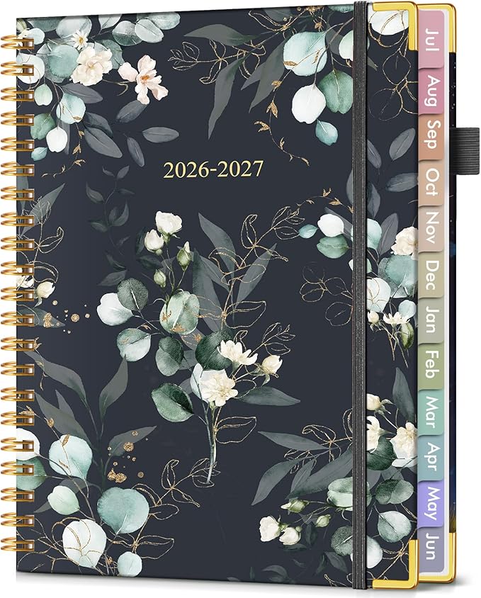 Academic Planner 2026-2027, Hardcover Weekly and Monthly Calendar Planner from July 2026 - June 2027, Daily Agenda Planners with Tabs, College School Organizer for Student Teacher, A4 (8.5" x 11"), Green Eucalyptus