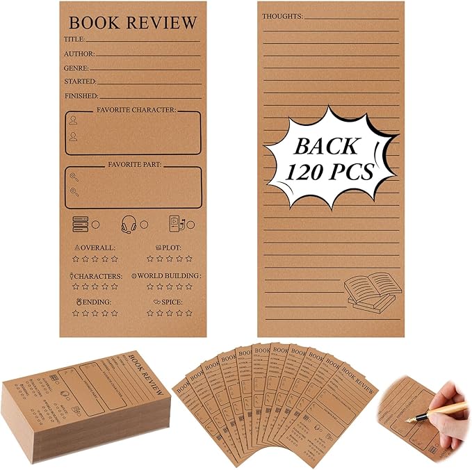 Marspark 120 Pieces Back to School Book Review Bookmarks Bulk 3.5 x 8 Inch Double Sided Reading Log Bookmark for Book Lovers Gifts(Brown)