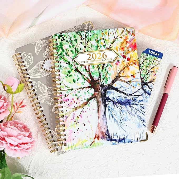 2026 Planner, Jan.2026 - Dec.2026 Planner Weekly and Monthly 6.25"x8.5" with Page Tabs, Calendar Hardcover with Inner Pocket, Elastic Band, Twin-Wire Binding, Bookmark, Color tree