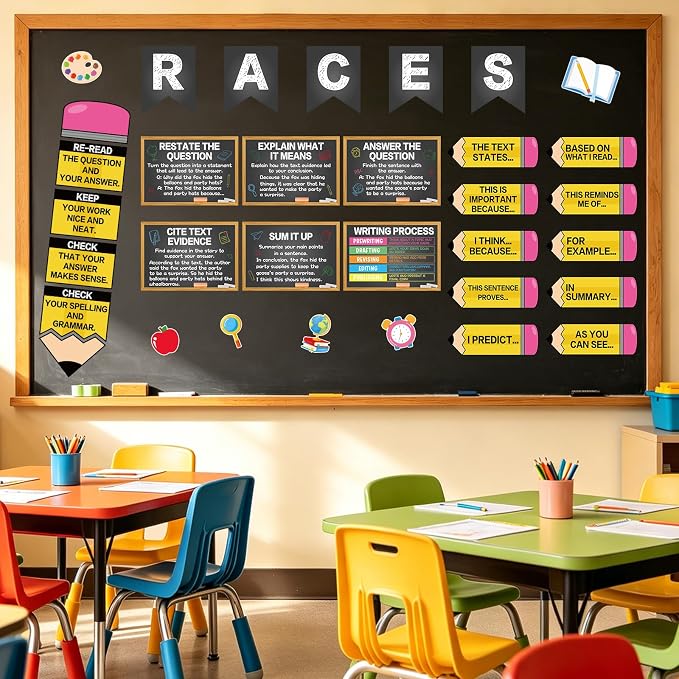 Races Writing Strategy Bulletin Board Decorations Writing Process Poster for Classroom Pencil Races Sentence Strips Cutouts for ELA Classroom Teaching Supplies