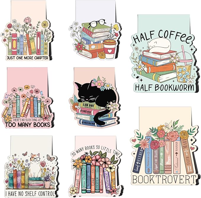 Book Lovers Magnetic Bookmark Gifts - Cosmisun 16 Pcs Reading Bookmarks for Women Cute Funny Book Mark Magnetic Cat Flower Book Mark Bookmark Page Markers Clip for Women Reading Students Teachers