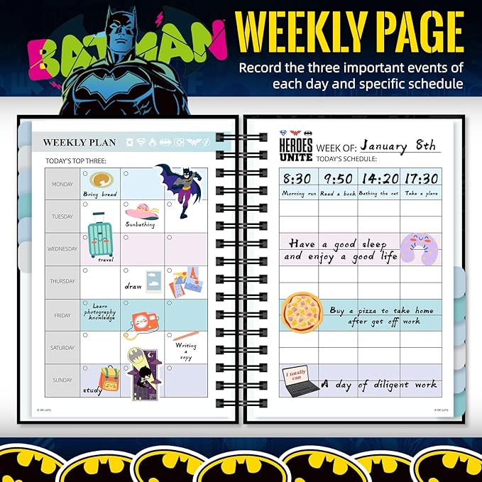 Batman Planner 2026 Notebook, Superhero Weekly Monthly Planner Hardcover Journal with 12 Tabs for Adults Teens Organizer Lovers Gift (Plan C)