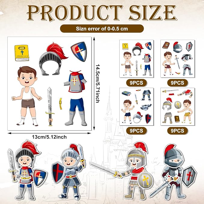 Tenceur 192 Pcs Armor of God Stickers Craft Kit for Kids Religious Bible Medieval Stickers Armor of God Decoration for Toddler Sunday School Christian Art Classroom DIY Bulletin Board Party Activities