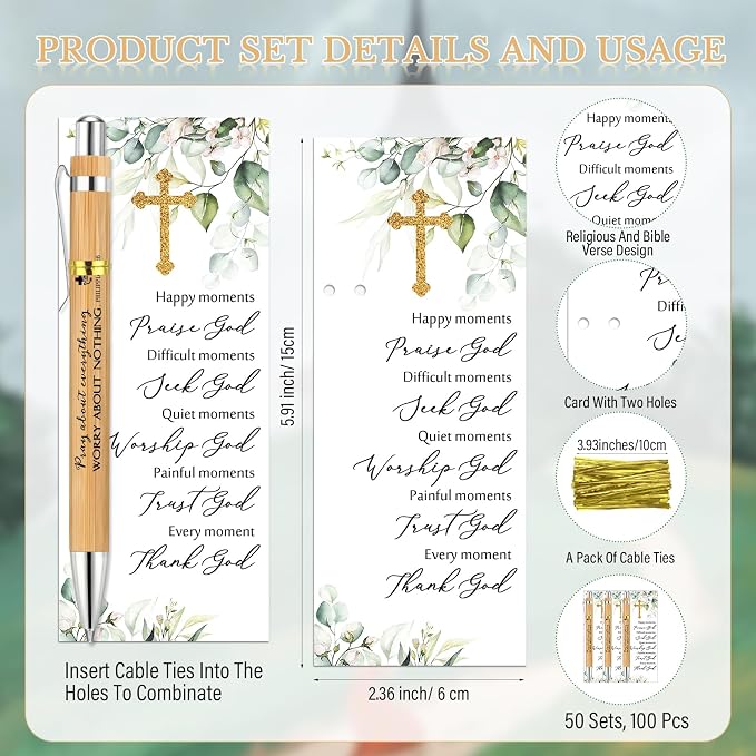 20 Sets Father's Day Christian Religious Gifts Bulk Bible Verse Bamboo Pens and Christian Bookmarks Inspirational Gifts for Father Teacher Church Bible Members VBS Women Coworker