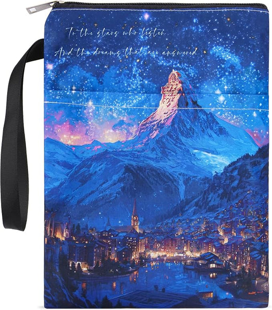 Acotar Gifts Book Sleeve - Watercolor Starry City Books Covers for Paperbacks Portable Navy Bookish Protector Pouch with Pocket for Novel Lover Fans Reader Merch Birthday Christmas Gift