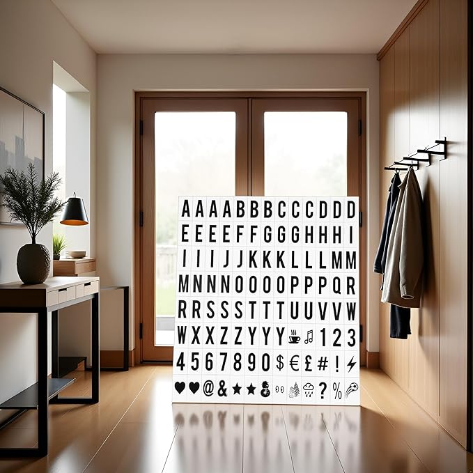 A Set 104Pcs Black Cinematic Lightbox Replacement Letters & Numbers Signs for A4 Light Up Letter Box Sign Message Board, Presentation Boards 65.4x35mm, for Home or Events(Light Box is NOT Included)