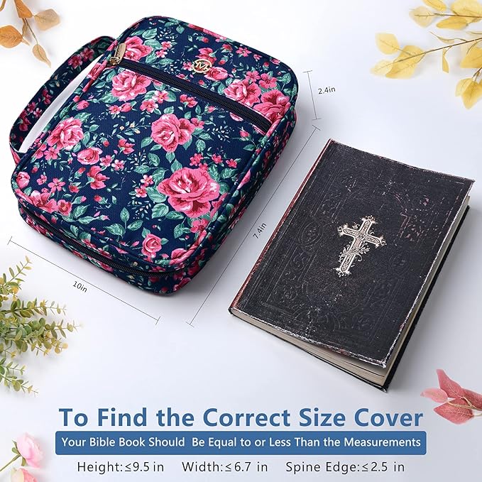G-LEAF Bible Cover Case/Book Cover, Bible Case for Women Girls, Bible Cover Bags Floral Pattern With Handle Fits for Standard Size Bible, 9.5x6.7x2.5 In