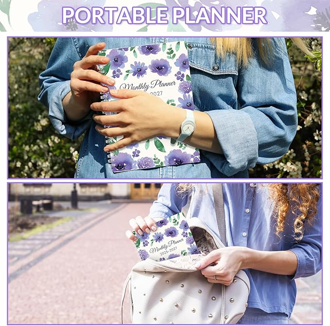 Monthly Planner 2025-2027, Monthly Calendar July 2025 - December 2027, A5 Planner 2025-2026 with Coil, 5.9'' x 8.4'', Perfect for Office School Supplies Organizing Planning - Purple