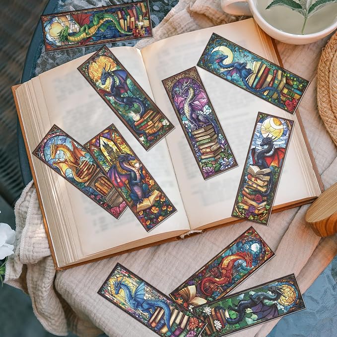 Dragon Sword Bookmark Gifts - 20 Pcs Stained Glass Art Transparent PVC Bookmark Fantasy Book Mark Page Clips Gifts for Women Men Book Lovers Teacher Student Bookish Reader Accessories