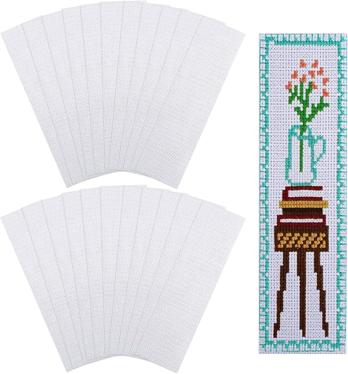 GLOBLELAND 22 Pcs Blank Cross Stitch Bookmark 14CT 7.87"x2.36" Cotton Cross Embroidery Bookmarks Aida Fabric Cross Stitch Simple Cross Stitch Fabric for Crafts DIY Crafts Sewing Projects Readers