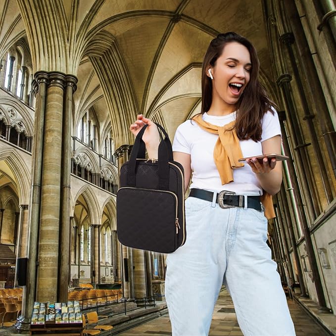 Bible Cover for Women, Bible Case with Handles,Carrying Bible Bag Scripture Case Church Bag Bible Protective with a Zippered Front Pocket & Back Pocket