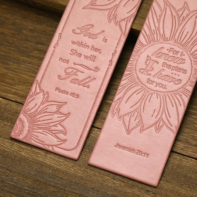 2 Pcs Sunflower Christian Leather Bookmarks for Women, Pink Christian Gifts for Women Book Marks for Reading Women (Pink)