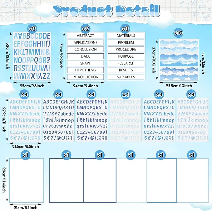 WATINC Science Fair Board Supplies, 96Pcs Back to School Self Adhesive Science Fair Project Set with 8 Letter Sticker 10 Presentation Subtitles, Bulletin Border Poster Decor for Classroom (Blue)