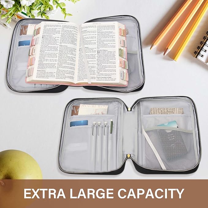 Bible Cover for Women, Bible Holder, Bible Cover Carrier Carrying Organizer Bag, God is Within Her She Will Not Fall, Zipper and Pockets for Standard Size Bible, Gift for Women（greybrown）