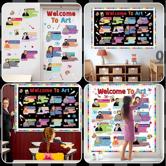 Art Classroom Decor Welcome to Art Bulletin Board Classroom Decorations Painting Bulletin Board Set Famous Artist Cutouts Decoration for Back to School Home Office Window Wall Door Supplies