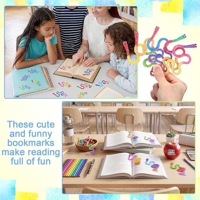 Resurhang 20 Pcs Worm Acrylic Bookmark 10 Design Cute Paperclip Glitter Gummy Worm Funny Bookmark Gift Idea for Reading Book Lover Teacher Student School Classroom Office Library Read Supply (Novelty)