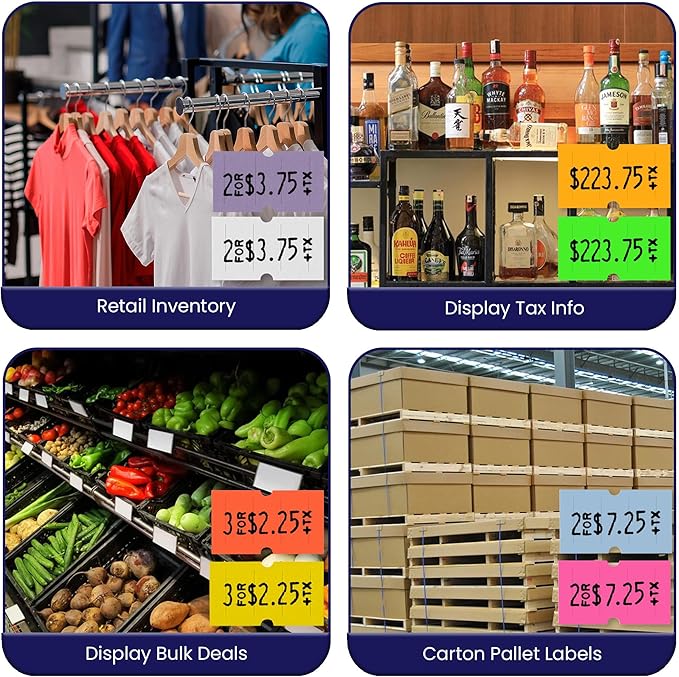 Perco 1 Line Multicolored Sleeve—240 Rolls, 30 Sleeves, 240,000 Labels for Perco Lite, X, Plus & Pro Guns—Includes White, Yellow, Blue, Lavender & Fluorescent Colors (Red, Green,Pink, Orange)—USA Made