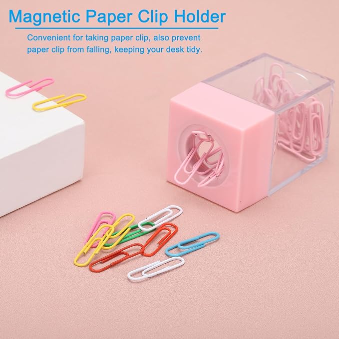 PATIKIL Magnetic Paper Clip Holder Dispenser, Large Capacity Paper Clip Organizers with Magnetic Top for Desk Supplies, Office, Classroom, Home, Pink