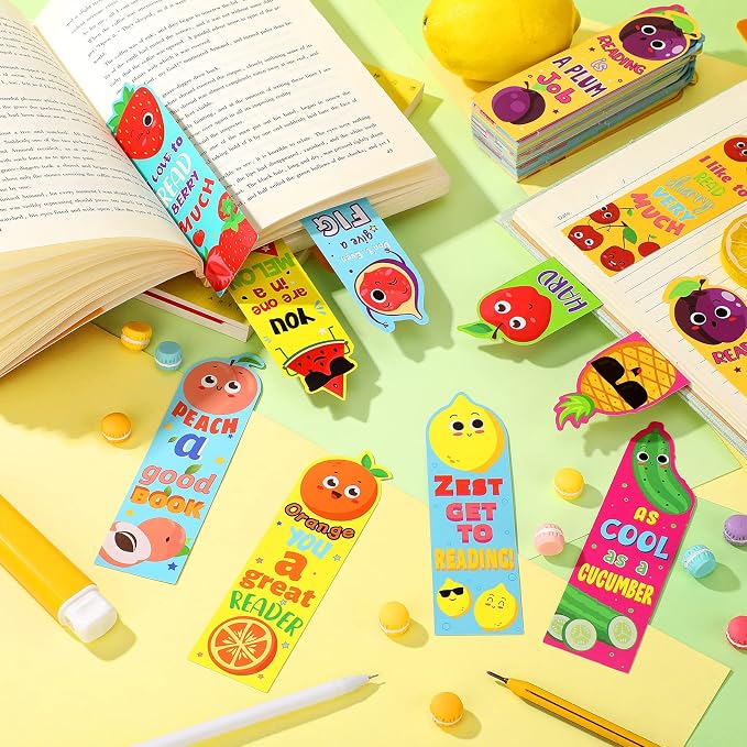 Fainne 120 Pieces Scented Bookmarks Cute Fruit and Sniff Bookmarks for Kids for Educational Office School Students Reader Supplies, 15 Scents