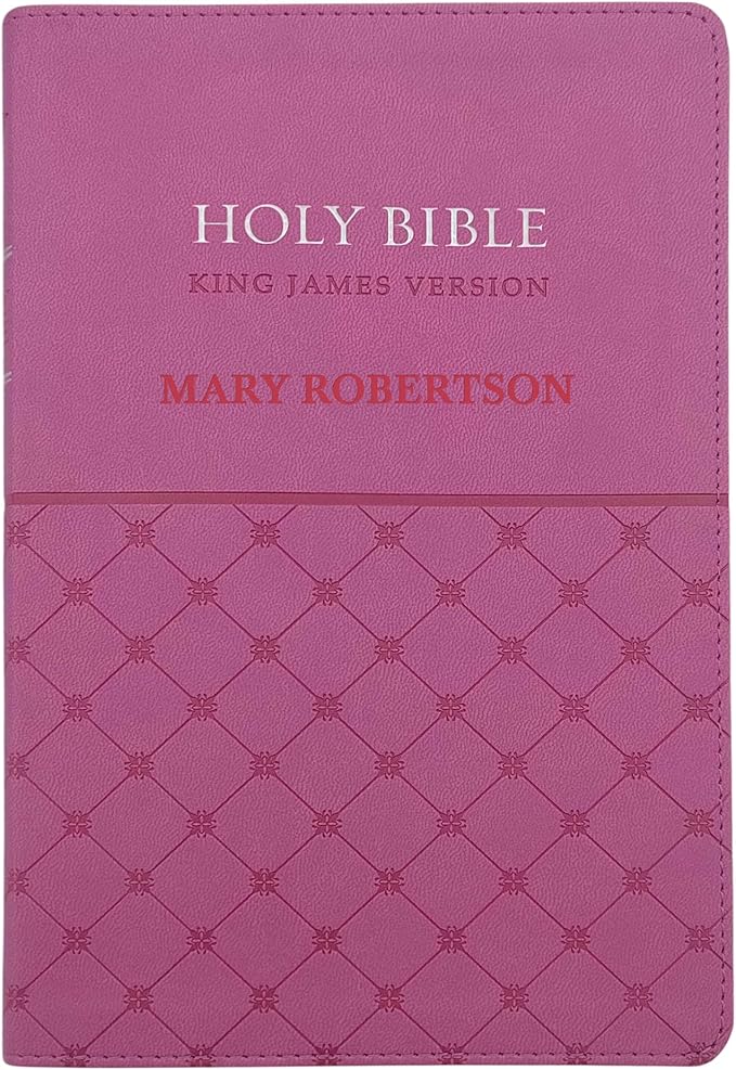 Faux Leather Custom KJV Holy Bible Personalized with Name | Small Text | King James Version Gift and Award Bible for Religious Occasions, Pink