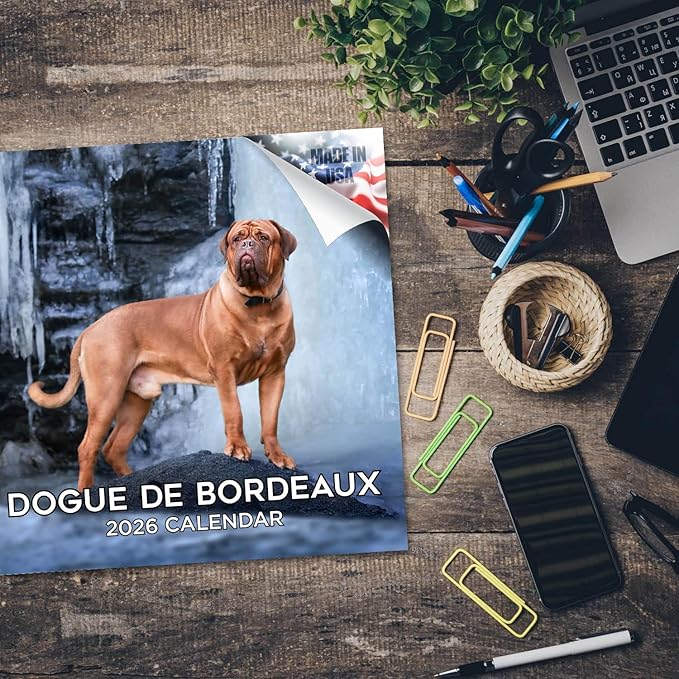 Dogue De Bordeaux Calendar 2026 by MegaCalendars – Monthly Dog Breed Wall Calendar, Made in USA