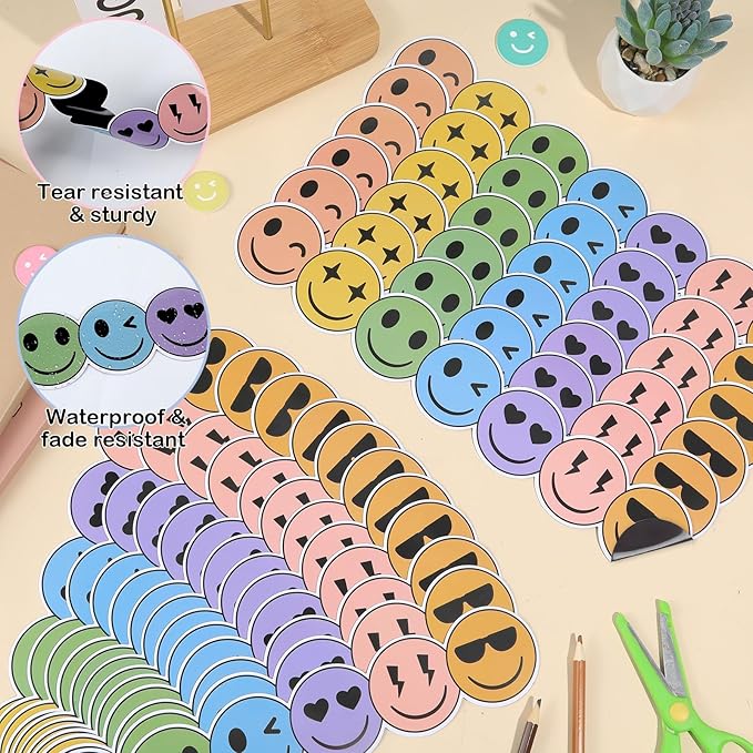 30 Pcs Boho Smile Face Magnetic Bulletin Board Borders 35 Ft Reusable Smile Magnetic Border Strip Happy Face Die Cut Trim Bulletin Board Decorations for Classroom Office & Activity Room Accessories