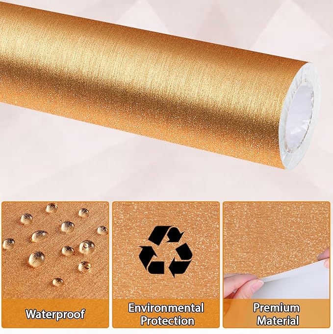 Qyeahkj 17in x 20ft Brushed Bulletin Board Paper Roll Bulletin Board Background Paper Fade Resistant Classroom Decoration Poster Art Craft Home Wall Education Decor Supplies Champagne Gold