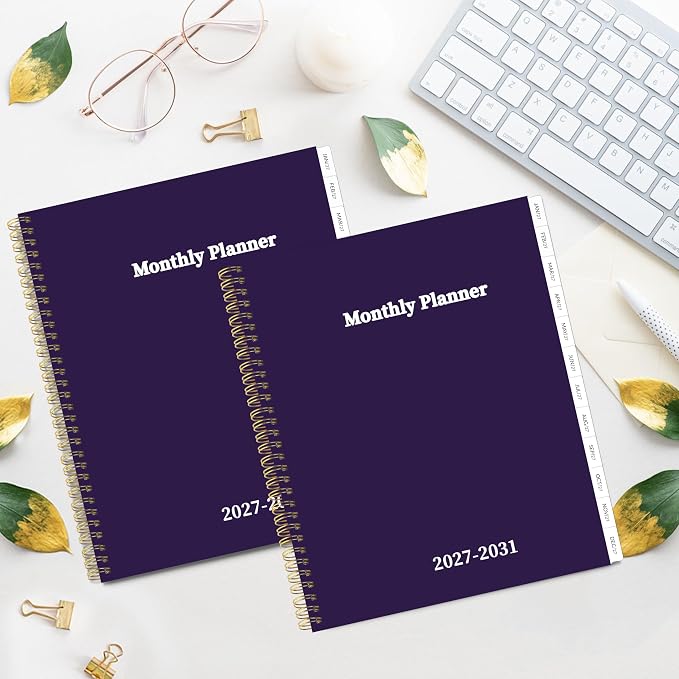 2027-2031 Monthly Planner 5 Year Monthly Planner/Calendar 2027-2031, Jan 2027 – Dec 2031, 9" x 11", Tabs, Double-Side Pocket, Holidays, Thick Paper - Purple