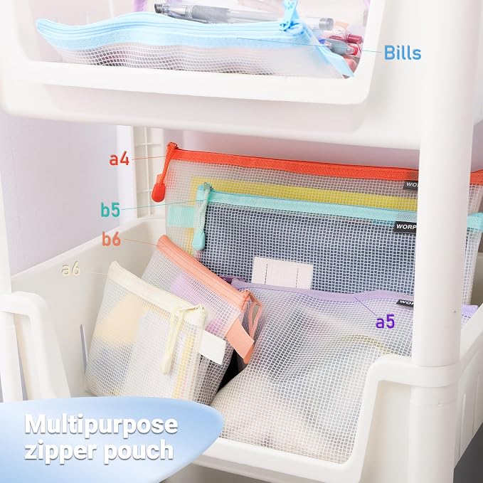 EVA Frosted Mesh Zipper Pouch Bags,18 Pcs 6 Sizes Plastic Bags, 6 Colors Waterproof Pouches, for Travel, School Supplies, Office and Home Organization (18 pcs, Multicolor)