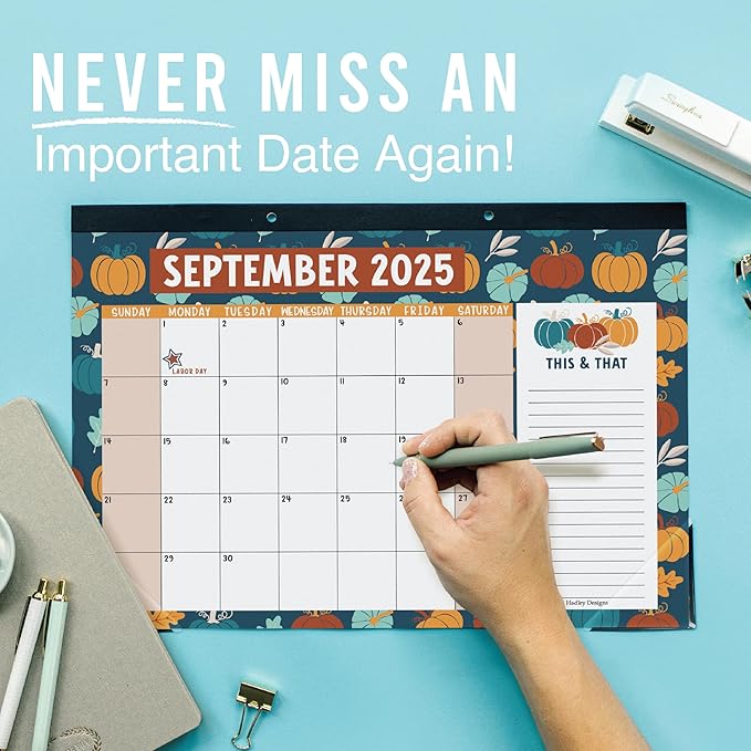 Hadley Designs Large Desk Calendar 2025-2026 - Desktop Calendar 2025, 18-Month Desk Calendars for Home, Office & Classroom, Cute Kraft Classroom Must Haves, Gifts for Coworkers, Teachers & Students