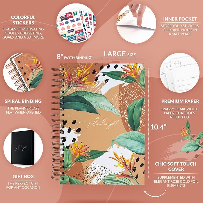 PLANBERRY Large Weekly Planner Premium – Undated Life & Budget Planner – Organizer & Productivity Journal, 8x10.4″ (African Terracotta)