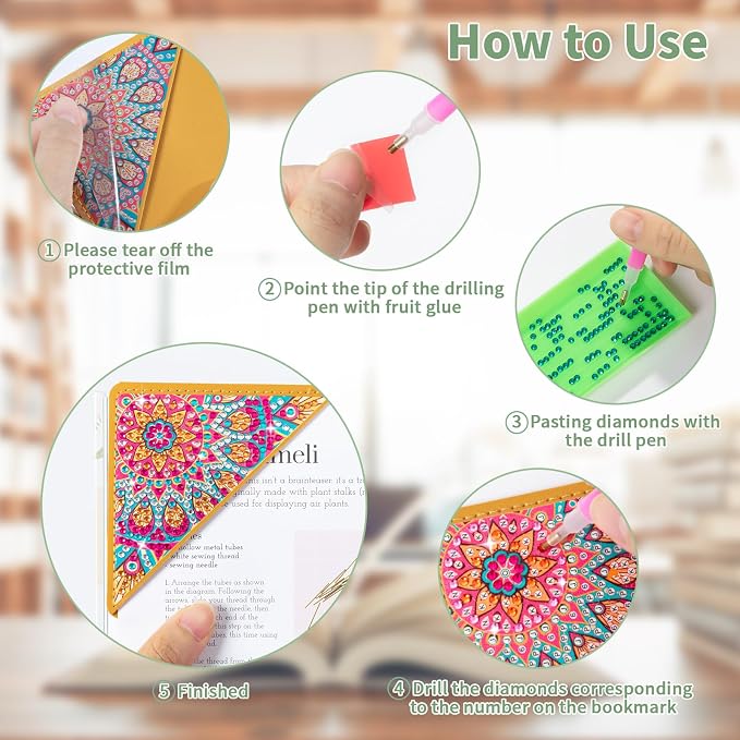 6 PCS Diamond Art Corner Bookmarks, Diamond Painting Bookmarks for Adults Kids Book Corner - Protecting DIY Paint by Dots Home Office Beginner Gifts for Mom Christmas Gifts for Women (Mandala Flower