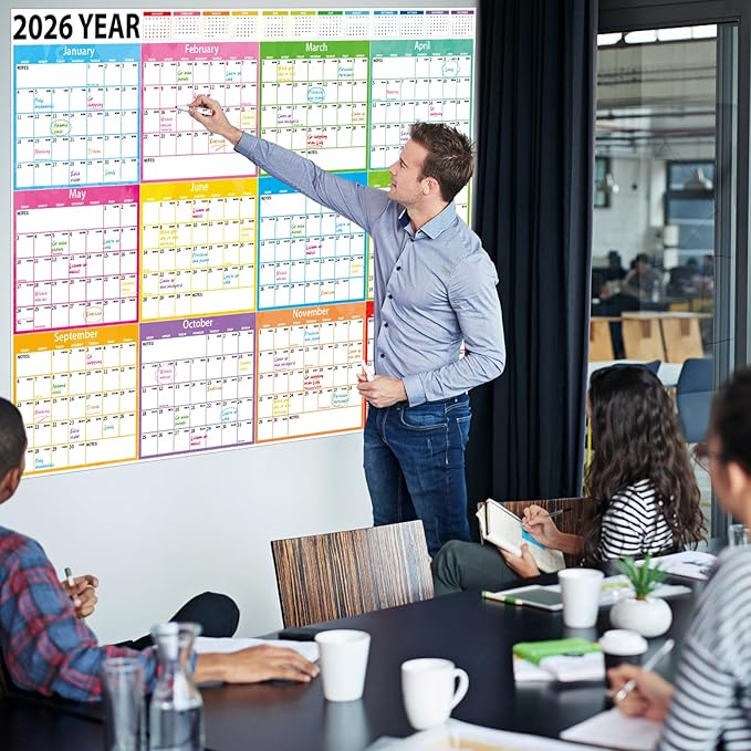 2026-2027 Large Dry Erase Calendar for Wall 48" x 32" Yearly Wall Calendar 24 Month Calendar Planner Laminated Erasable Yearly Planner Annual Task Organizer for Office School Home Use(Fold Package)