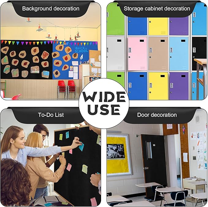 Hahafelt 16 in x 40 Ft Fabric Bulletin Board Roll Classroom Non Woven Fabric Background Decorations Waterproof Wrinkle Resistant Bulletin Board for Back to School Wall Decor(Black,Pure)