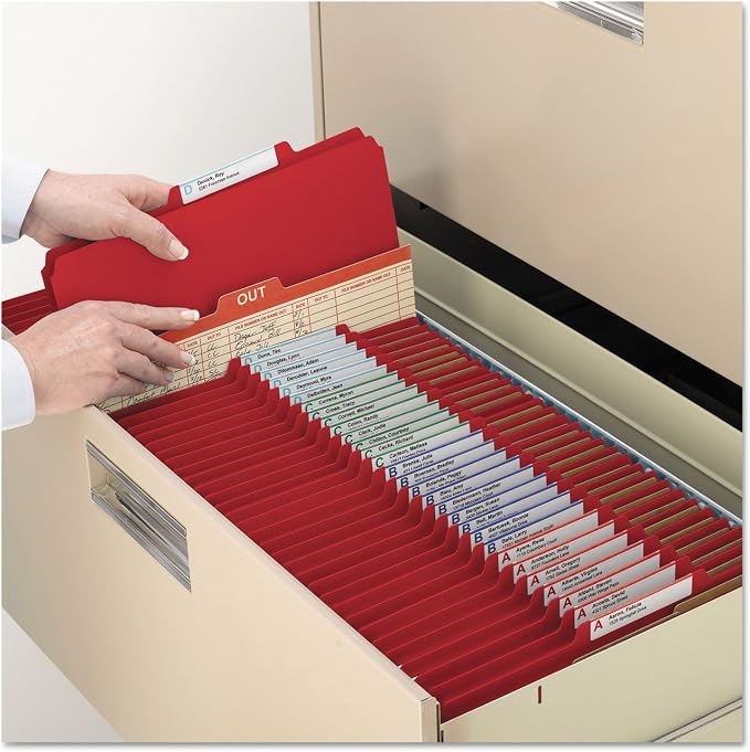 Smead Pressboard Classification File Folder with SafeSHIELD Fasteners, 2 Pocket Dividers, 2" Expansion, Letter Size, Bright Red, 10 per Box (14082)