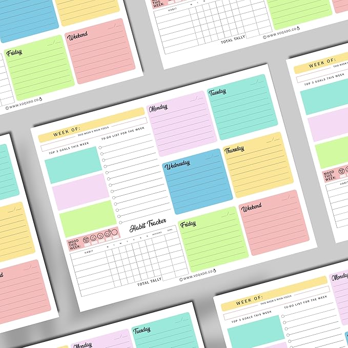 Weekly Planner Pad Tear Off (Magnetic) Full Year Productivity Planner, 50 Undated Sheets for Daily Schedule, To-Do Lists, Habit Tracking, Academic Planning, and Work Agenda (8.5 x 11 Inches, Color)