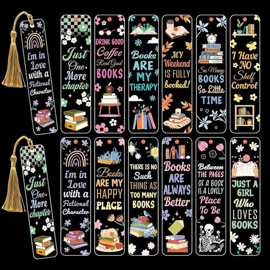 AFRITEE UV DTF Bookmark Stickers - 24 Sheets Book Lovers UV DTF Blank Bookmark Decals, Book Flowers Butterfly Skull Funny Transfer Sticker DIY Blank Acrylic Bookmarks Decoration