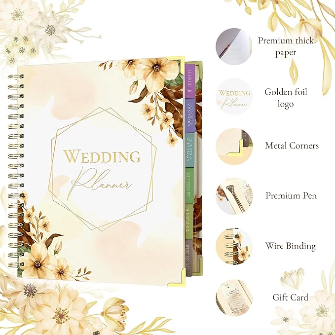 Wedding Planner with Gift Box, Pen, and Small Card, Perfect Wedding Planner Book and Organizer, Wedding Planning Book and Organizer for Future Brides and Grooms, Wedding Binder, 9X11 inches